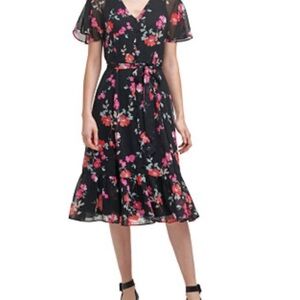 NWT Calvin Klein Black Floral Midi Dress
